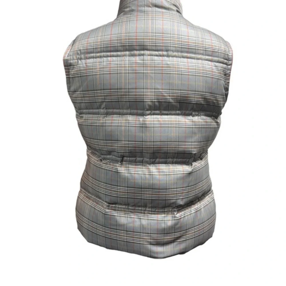 Tommy Hilfiger Grey Plaid Puffer Vest Womens Quilted‎ Zip Snap Front Outerwear